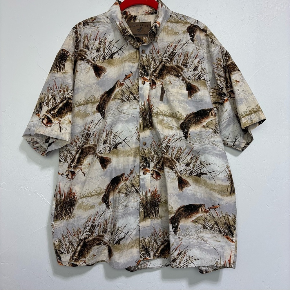 North River Outfitters Cotton Button Front Short Sleeve Fishing Shirt Men's XL